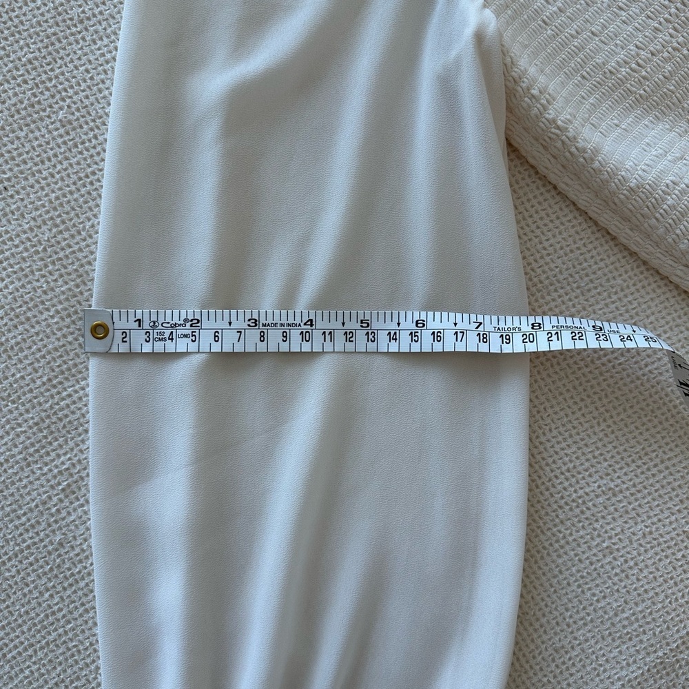 Quince Chiffon Cropped Smocked Cream Textured Blouse with Long Sleeves - Picture 7 of 8